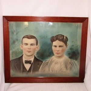 Antique 1800's Family Painting Portrait of a Couple from 1898 22'x18'